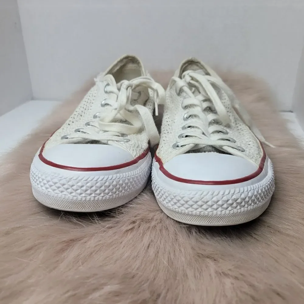 Converse All Star Women's Crochet Lace White Low Sneaker Shoes Size 9.5